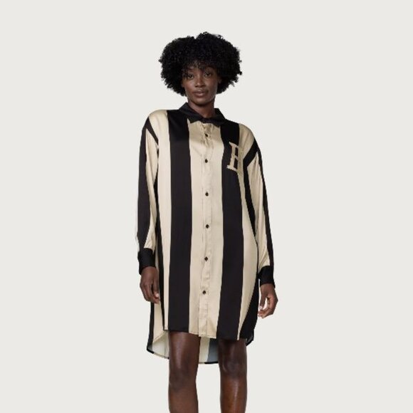 Honor the Gift Casual Silky Long Sleeve Women Dress Shirt in Black Cream NEW - Picture 3 of 9